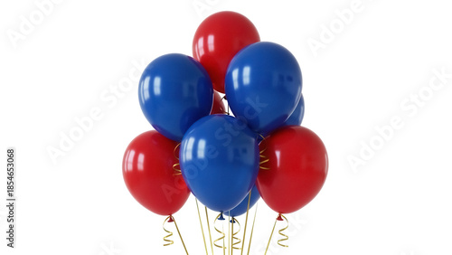 Festive bunch of red and blue balloons PNG isolated on transparent background, party decoration for celebrations and special occasions