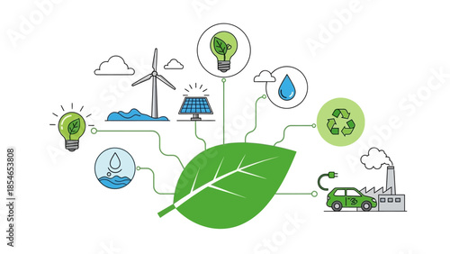 Eco-friendly energy sources and sustainability concept illustration