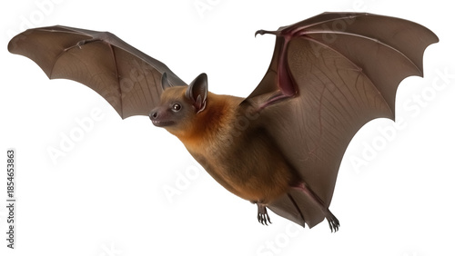 Foto Brown flying fox PNG isolated on transparent background, fruit bat with spread w