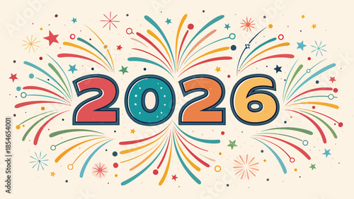 Vibrant 2026 fireworks celebration with colorful sparks and stars