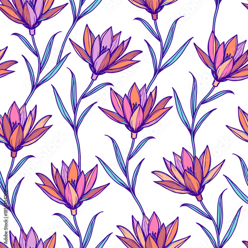 Floral Artistic Seamless Pattern. Spring Colorful Flowers Print Template for Textile, Fabric, Invitations, Greeting Cards. Vector Illustration