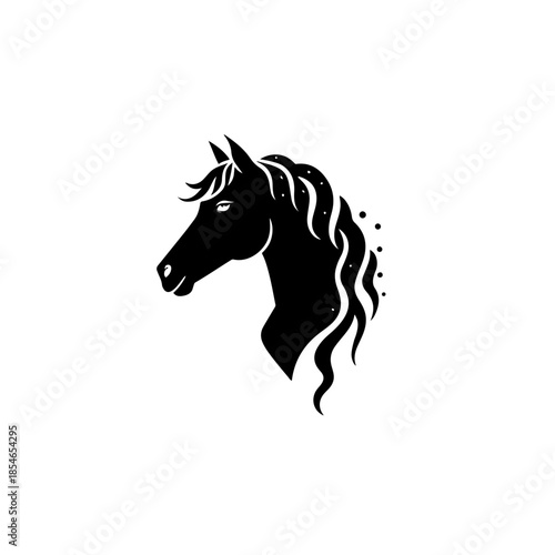 Horse Head Logo Silhouette. Vector Horse Portrait Black Silhouette on White Background. Domestic Animal Logo for Minimalist Design.