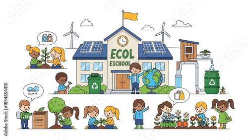 Children Engaged in Eco-Friendly Activities at Sustainable School