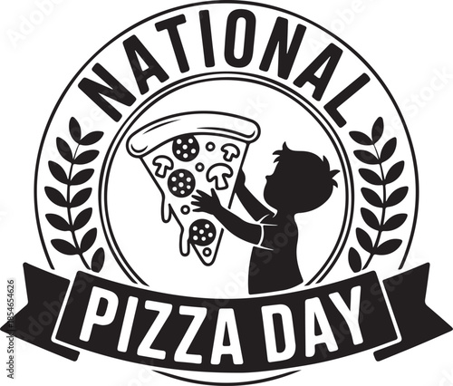 Baby reaching for national pizza day slice with Would pizza day concept