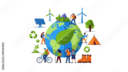 Sustainable Living Concept with Eco-Friendly Activities and Renewable Energy