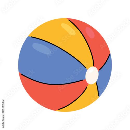 Bright beach ball flat vector illustration . Summer inflatable toy isolated, perfect for kids designs, beach holidays, pool parties and playful seasonal graphics.