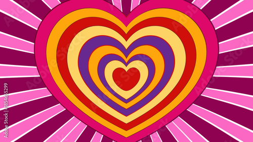 Vibrant Concentric Heart Design with Retro Pop Art Style Background for Modern Romantic Themes and Graphics