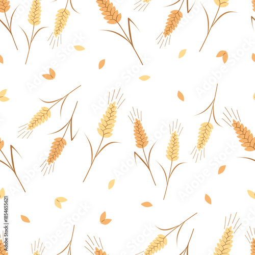 Vector seamless pattern with agricultural wheat and grain ears. Background bread or beer packaging, farming, organic food concepts.