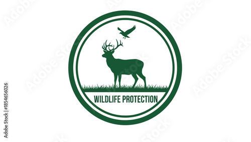 Wildlife Protection Logo Featuring Deer and Bird Silhouette