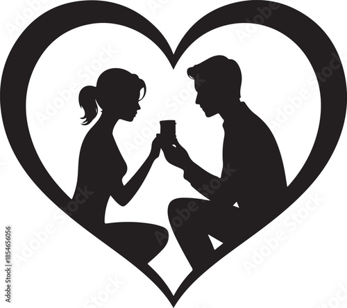 Man proposing to woman inside heart silhouette proposal