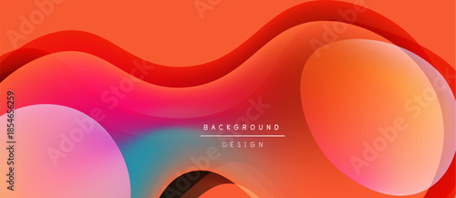 Abstract fluid shapes, vibrant colors blend. Orange, pink, turquoise create dynamic composition. Modern design element for backgrounds.