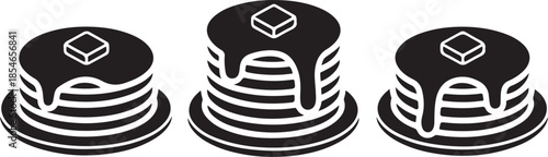Pancake stack minimal food icon set, black color and white background