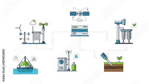 Smart Agriculture Technology Icons with IoT and Data Analysis