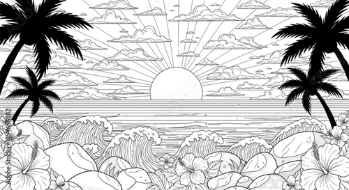 Tropical Beach Sunset Waves Paradise Serenity Vacation Travel Destination Summer Relaxation Escape