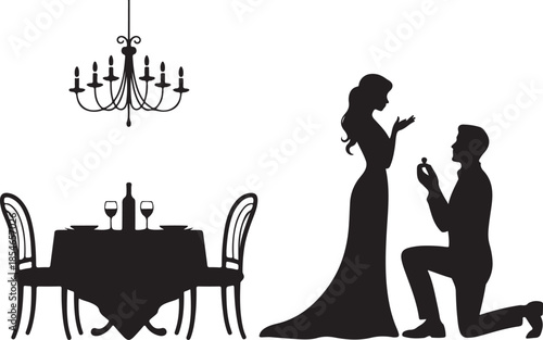 Romantic proposal in a restaurant silhouette