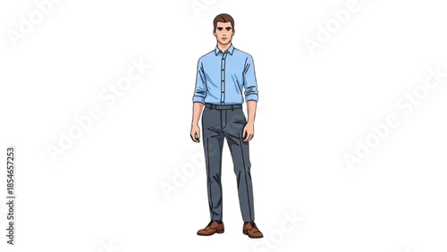 Man standing alone in a straightforward illustration against a plain white backdrop