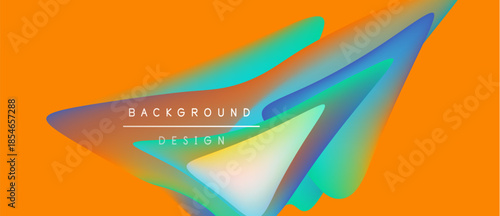 Abstract colorful shapes overlap orange background. Gradient hues create dynamic visual effect. Text reads background design.