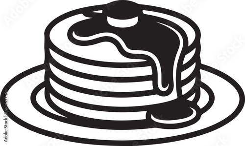 Stacked pancakes with dripping syrup in a silhouette composition