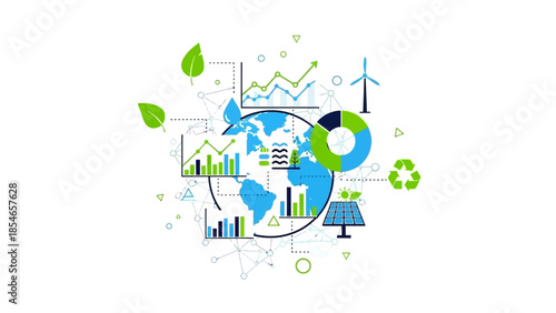 Eco-friendly infographic with renewable energy and sustainability symbols