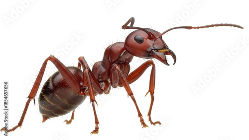 Red fire ant isolated PNG on transparent background, close-up of insect with detailed anatomy for educational and scientific use
