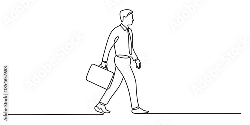 A businessman walking with a briefcase in a single line drawing Vector, illustration