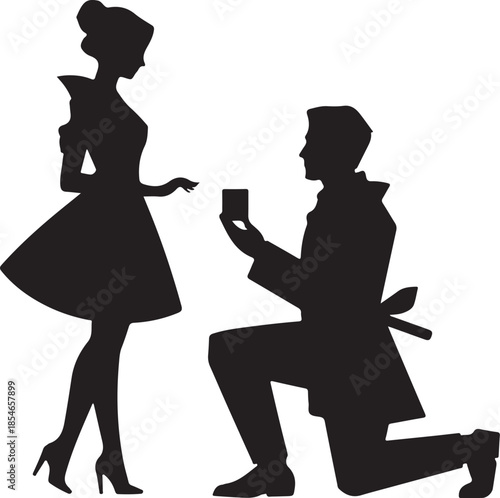 Vector illustration a man on his knees, makes a proposal to marry the woman