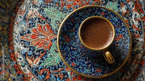 Intricate Turkish Coffee on Ornate Ceramic Plate