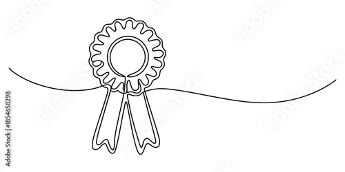 Continuous one-line art drawing of a rosette award ribbon for achievement Vector, illustration
