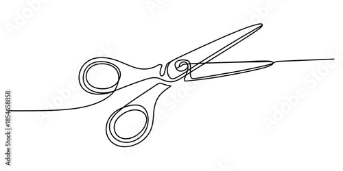 Minimalist continuous line drawing of scissors cutting a string Vector, illustration