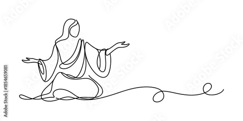 Jesus figure in minimalist continuous line art, kneeling in a pose of blessing or prayer Vector, illustration