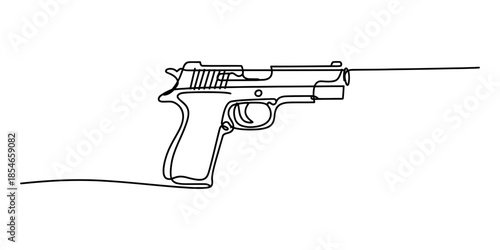 A minimalist single continuous line drawing capturing the form of a semi-automatic pistol Vector, illustration