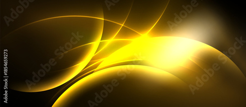Abstract golden lines create dynamic flow. Bright light radiates from center, contrasting dark background. Smooth curves suggest energy, motion.