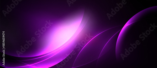 Abstract purple waves, glowing light source. Smooth curves create dynamic visual effect. Dark background emphasizes bright elements.