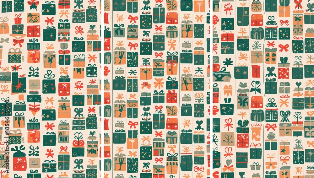 Fototapeta premium Abstract Festive Gift Shapes Seamless Christmas Triptych