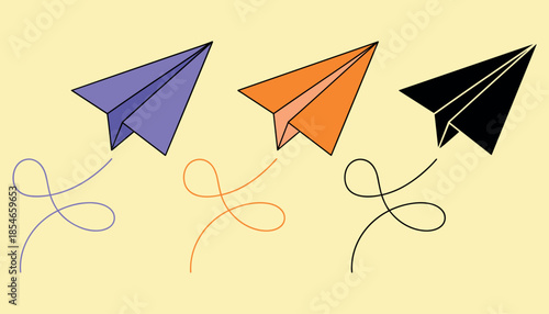 Colorful paper airplanes with trails colorful planes flying trails ribbons purple