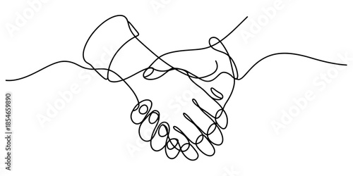 Continuous line art illustration of a handshake symbolizing business agreement Vector, illustration