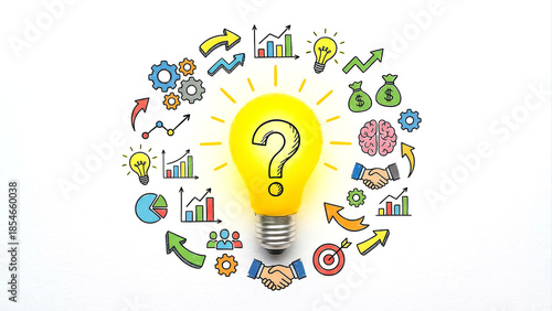 Innovation and Business Strategy Concept with Question Mark Light Bulb and Icons