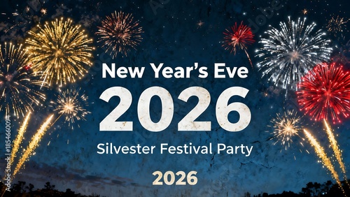 Happy New Year fireworks celebration vector illustration featuring festive holiday fire design with stars and lights on a black night background for a 2014 party event card