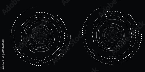 Halftone circular dotted frames set. Circle dots texture isolated on white background. Spotted spray texture. Vector abstract design element spiral circle sound wave vector dots circle spiral