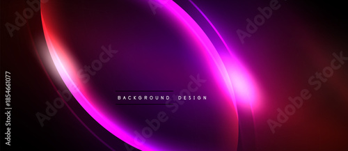 Abstract neon lines create dynamic curves. Vibrant magenta, purple hues dominate dark background. Modern design element.