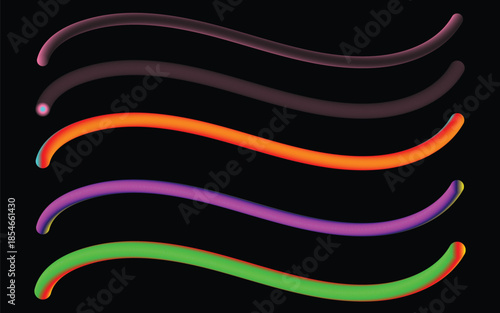 colorful glowing curved lines on dark background, abstract neon wave lines flowing smoothly, vibrant gradient curved lines design