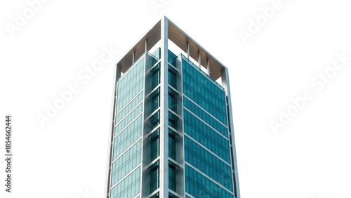 Modern glass skyscraper PNG isolated on transparent background, contemporary architecture with clean lines and geometric design for urban development
