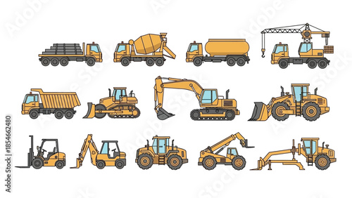 Construction Equipment A Collection of Yellow Machines for Various Construction Tasks