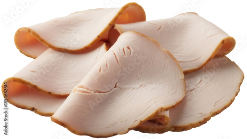 Tableau sur toile Pile of smoked turkey breast slices isolated PNG, deli meat for sandwiches and c