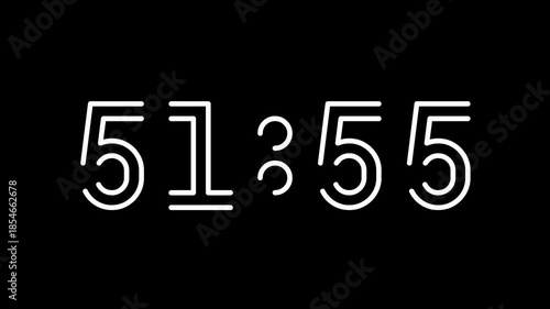 Countdown digital timer from 52 minute to 51 minute on black background suitable for time management, productivity, deadlines, presentations