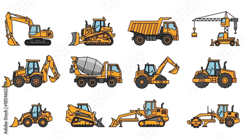 Colorful Construction Vehicles Collection A Comprehensive Vector Illustration Set