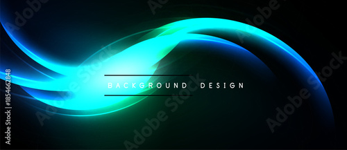 Abstract flowing lines, vibrant turquoise glow, dark background. Modern design element, suitable for digital projects.