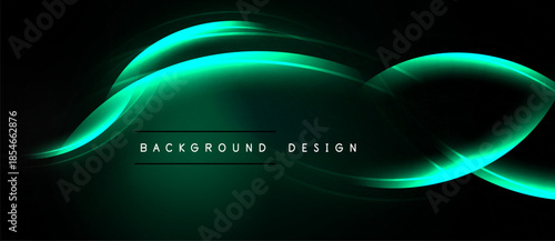 Dark backdrop features vibrant turquoise waves. Modern design element, suitable for digital projects, presentations. Smooth gradients create depth.