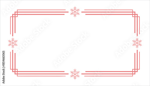 Red snowflake border frame on white background
