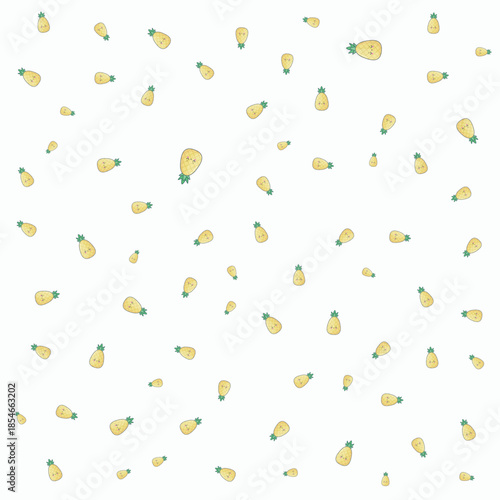 Cute Kawaii Pineapple Seamless Pattern on White Background Vector Illustration